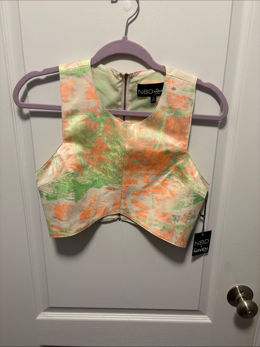 NBD Pastel Abstract Crop Top - Green & Peach